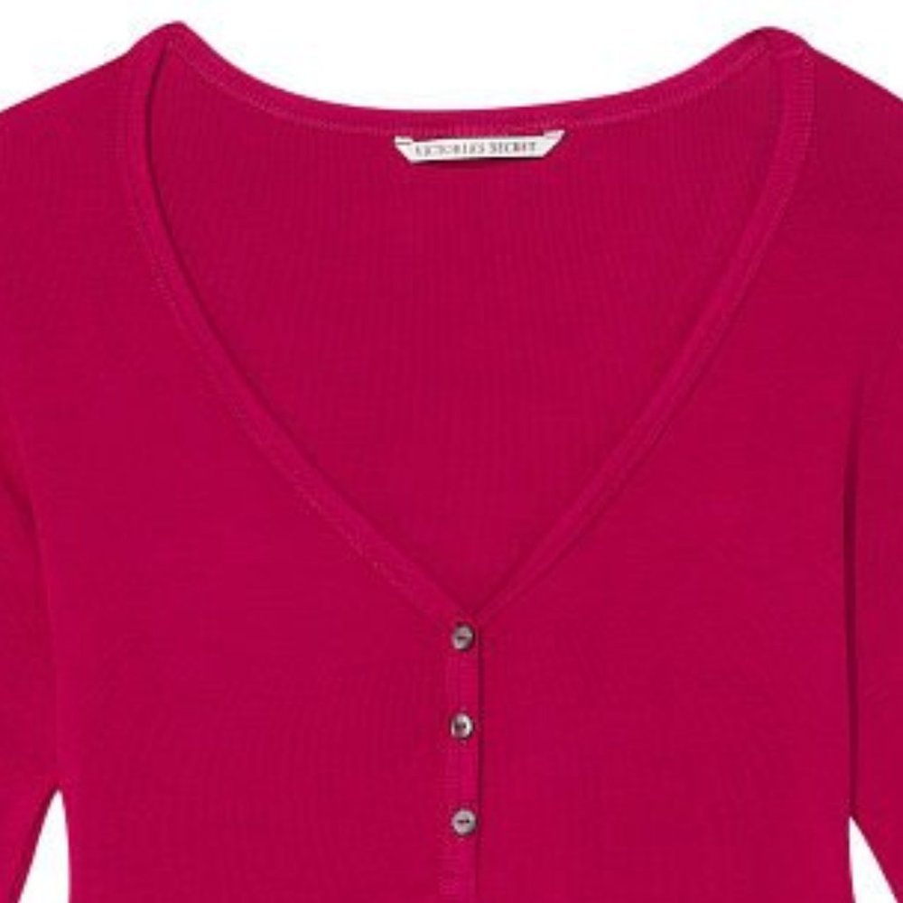 VICTORIA'S SECRET XL Ribbed Modal Henley Short Pajama Set NWT Claret Red Comfy - Picture 8 of 8